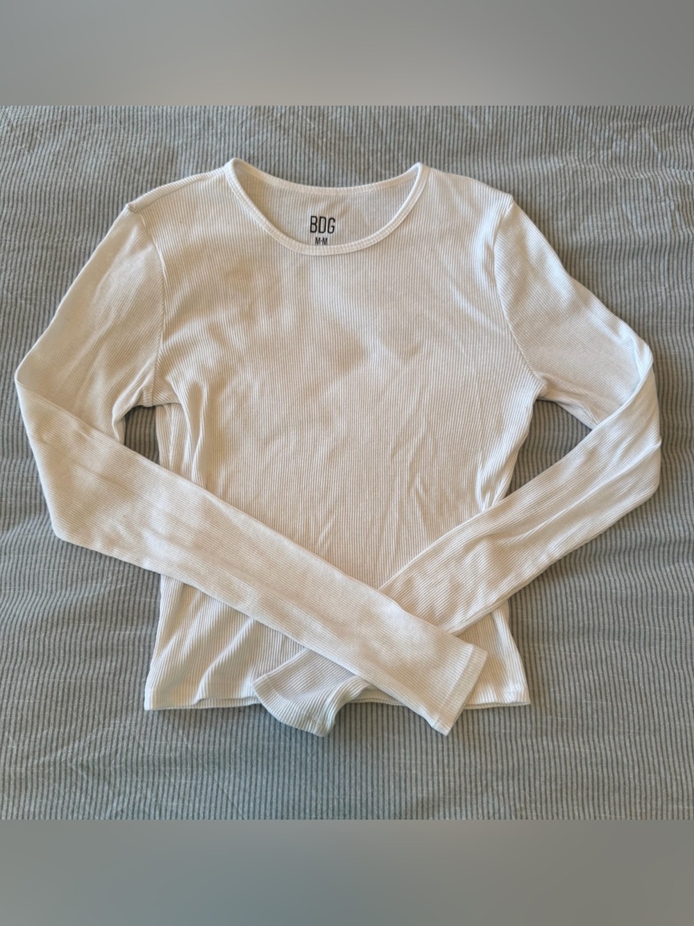 BDG White Ribbed Cropped Long Sleeve